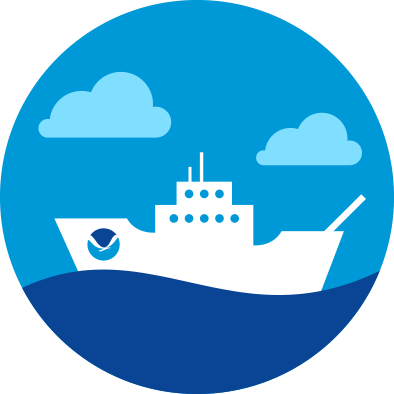Illustration of a NOAA ship against blue background