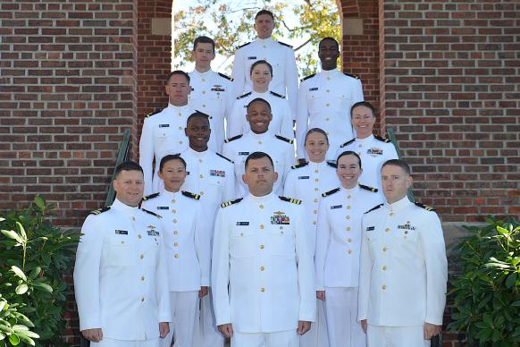 NOAA Corps Basic Officer Training Class 138 members in their service dress white uniforms