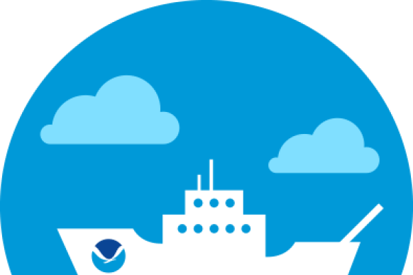Illustration of a NOAA ship against blue background