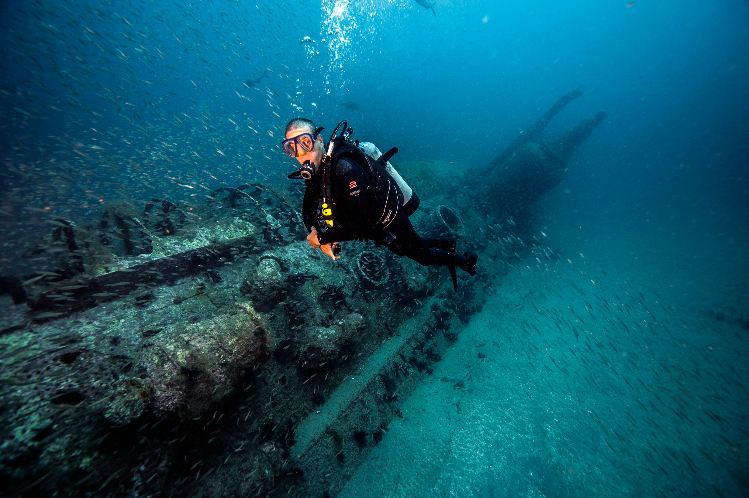 A diver next to a shipwreck