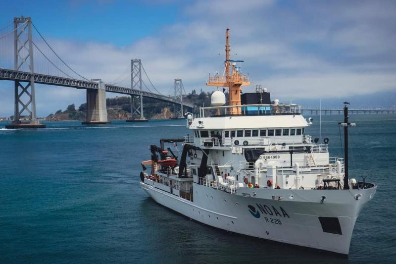 NOAA Ship Reuben Lasker in San Francisco Bay with bridge in background