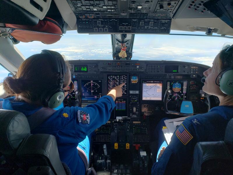 Pilots in cockpit of NOAA's Gulfstream IV