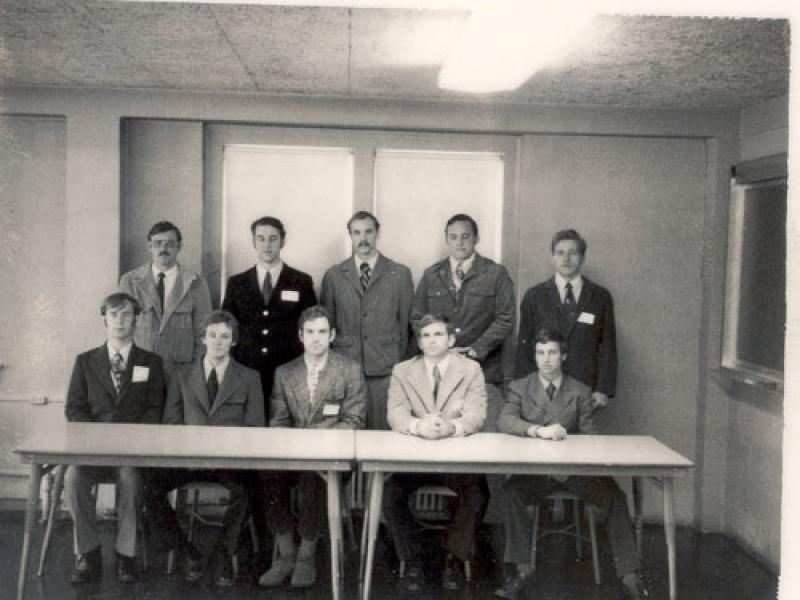 (from left) Last Row: Lynn Jones, Roger Mercer, George Hauser, Andrew Snella, John Oswald Front Row: Edward Gastaldo, Garth Str