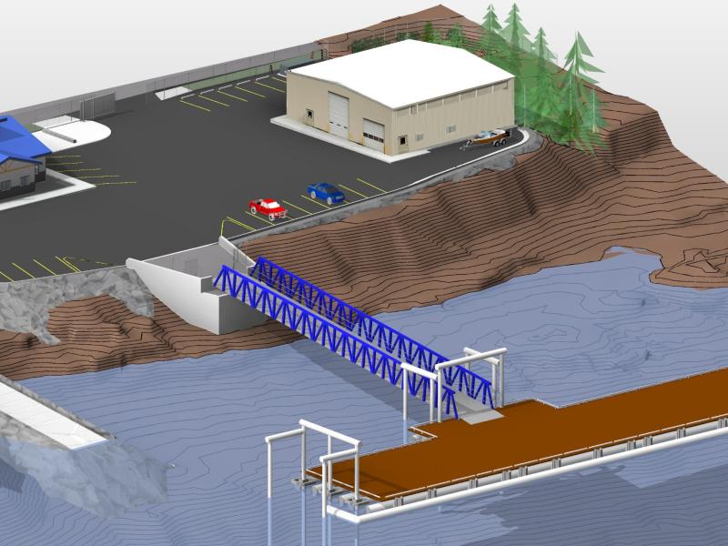 Rendering of NOAA port facility showing buildings and a dock