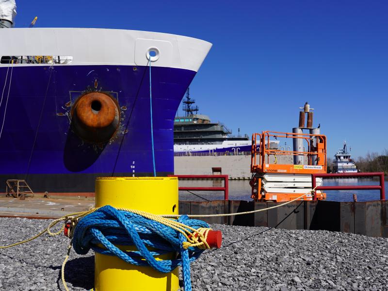 Two ships being built for NOAA in the shipyard