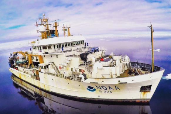 NOAA Ship Oscar Dyson working in the Bering Sea in Alaska. Credit: NOAA Marine and Aviation Operations/CDR Carl Rhodes