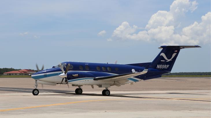 NOAA King Air 350 CER aircraft prepares for takeoff
