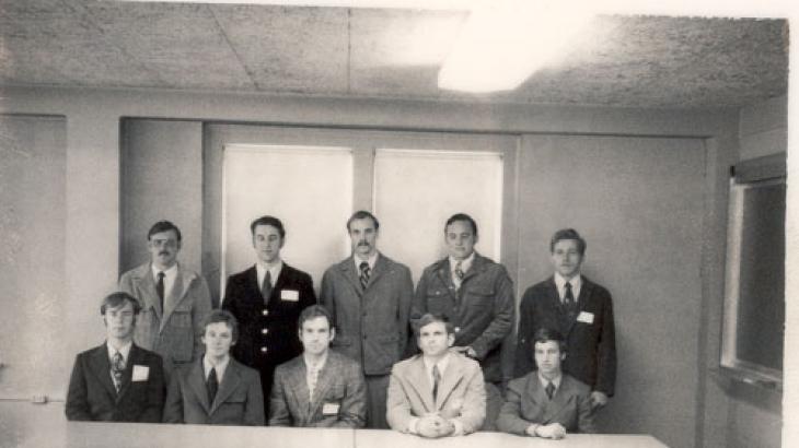 (from left) Last Row: Lynn Jones, Roger Mercer, George Hauser, Andrew Snella, John Oswald  Front Row: Edward Gastaldo, Garth Str