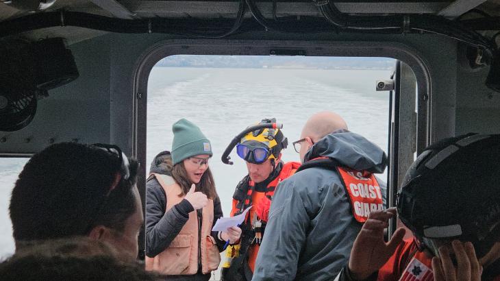 NOAA and US Coast Guard personnel practice skills for maritime emergencies.