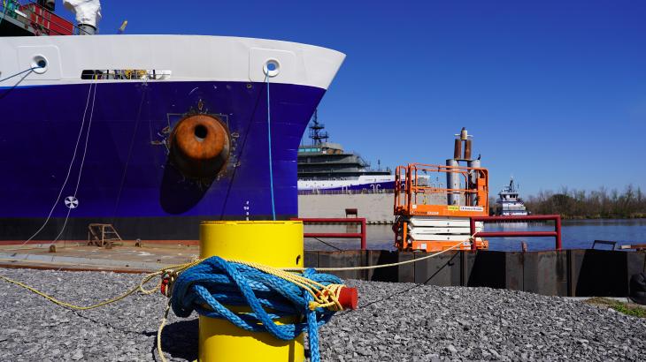 Two ships being built for NOAA in the shipyard