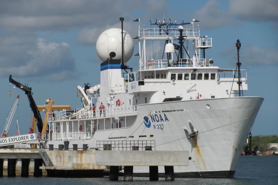 NOAA Ship Okeanos Explorer tied up to the pier